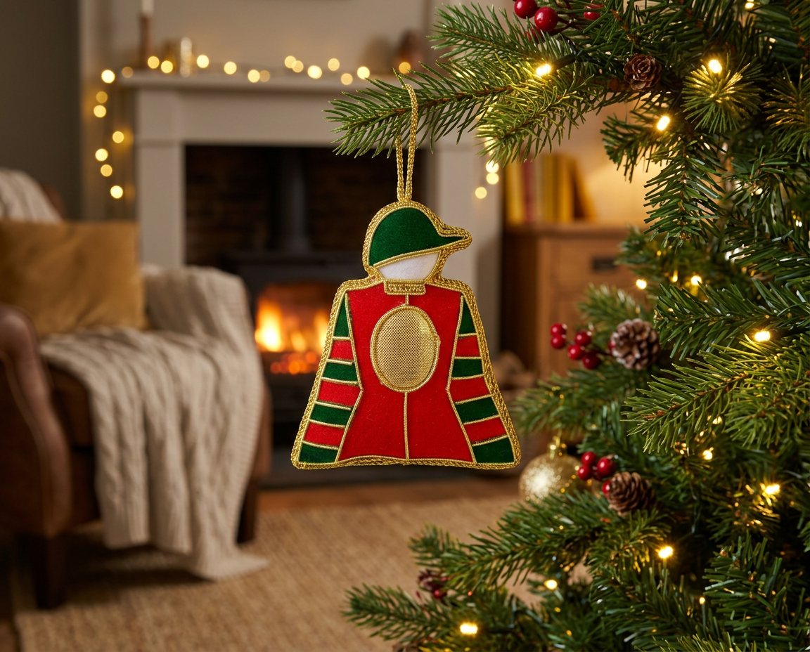 Red & Green Jockey Silks Horse Christmas Decoration
